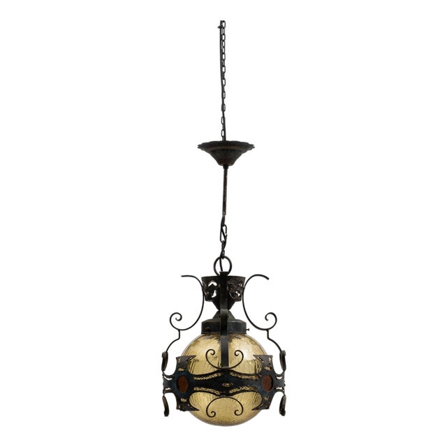 20th Century Brutalist Dutch Hammered Iron Pendant Lamp For Sale