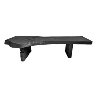 Black Natural Edge Slab Organic Modern Bench/Coffee Table For Sale