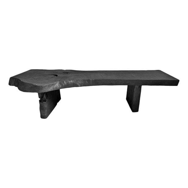Black Natural Edge Slab Organic Modern Bench/Coffee Table For Sale