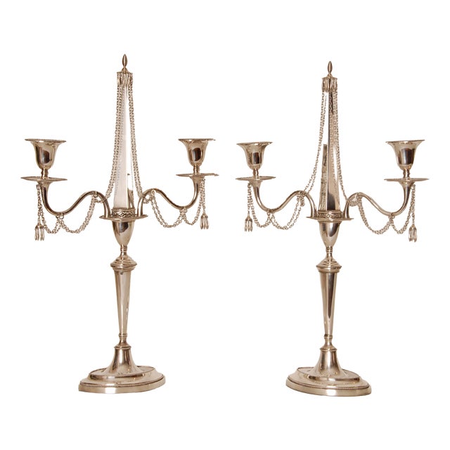 Antique Empire Sterling Silver Candleholders, 1853, Set of 2 For Sale