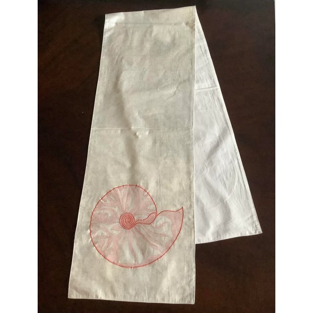 Seashell Embroidered Motif on Sheen Linen Table Runner For Sale In New York - Image 6 of 6