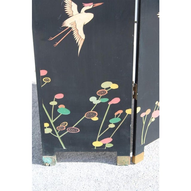 Screen in Chinese Lacquer with Enamel and Lotus Flower Decorations, 1950s For Sale - Image 18 of 18
