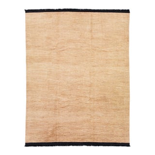 Beige Handmade Contemporary Solid Gabbeh Style Wool Rug For Sale