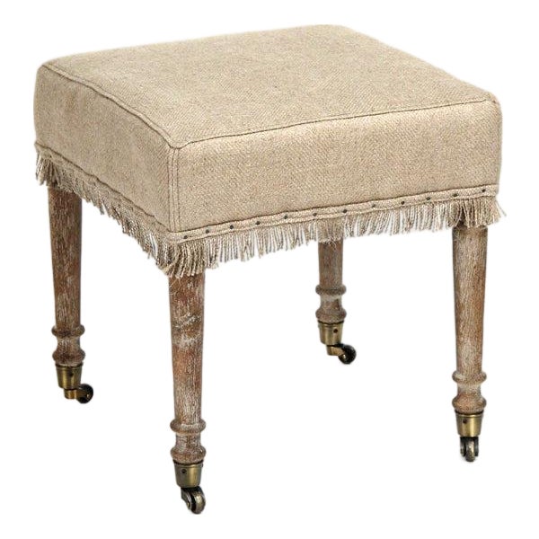 Lucas Fringe Bench in Natural Hemp Linen For Sale