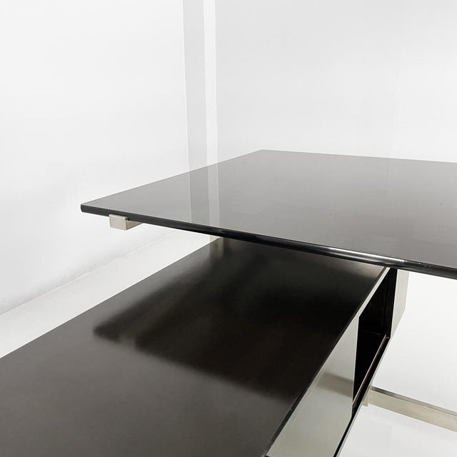 Italian Modern Black Wood, Steel and Smoked Glass Desk from Formanova, 1970s For Sale - Image 11 of 18