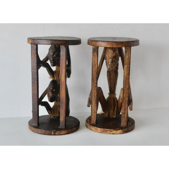 Wood Vintage African Figural Carved Tables-a Pair For Sale - Image 7 of 18