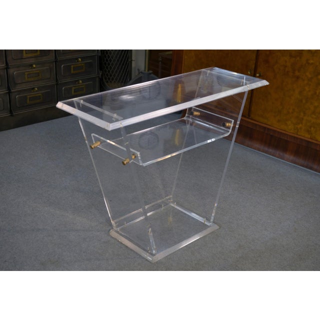 Superb console table with clean lines typical of David Lange design: transparent PMMA (acrylic glass) structure forming a...