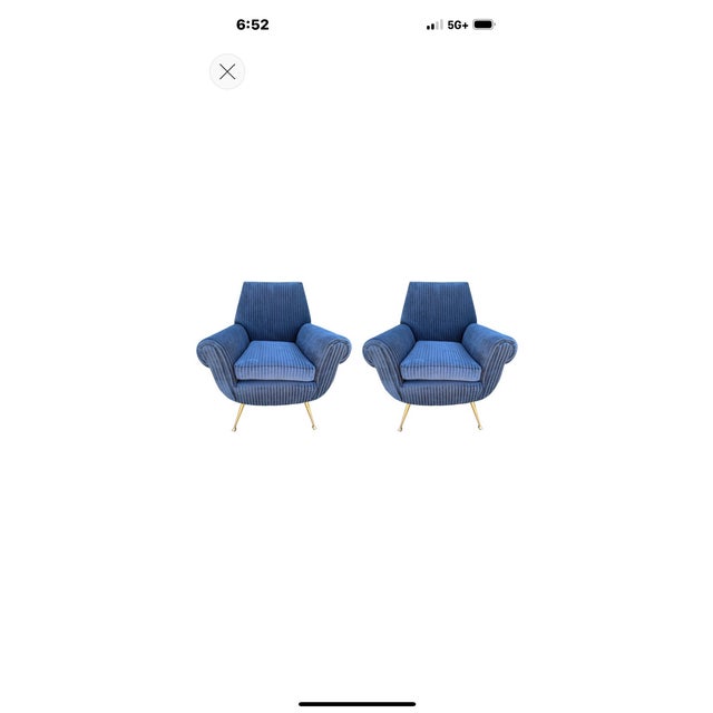 Pair Of Italian Modern Gio Ponti Inspired Lounge Chairs. Offered is a stunning pair of mid-century Italian lounge chairs...