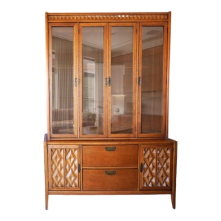 1960s Broyhill Premiere Brasilia “Diamond Head” Walnut China Hutch / Display Cabinet For Sale