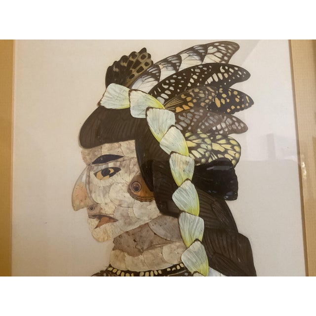 Arts & Crafts Vintage Butterfly Wing Portrait in Wooden Frame For Sale - Image 3 of 8