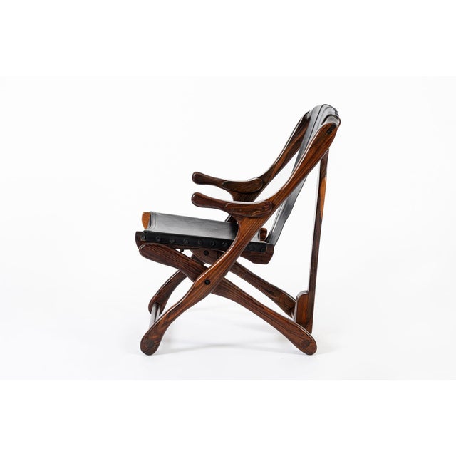 Senal Mid Century Rosewood & Black Leather Folding Lounge Chair by Don Shoemaker For Sale - Image 4 of 14