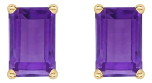 14K Yellow Gold 6x4MM Emerald Shaped Amethyst Solitaire Stud Earrings