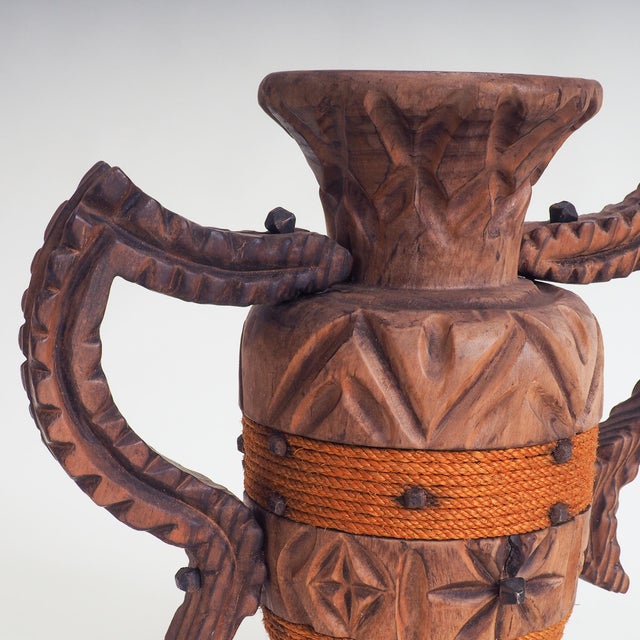 Spanish Brutalist Vases in Wood, 1970s, Set of 2 For Sale - Image 13 of 15