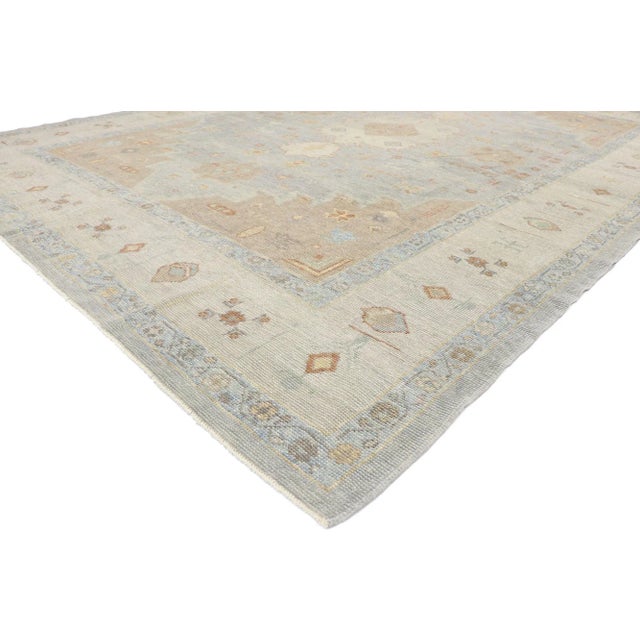 Neutral Turkish Oushak Rug with Transitional Tribal Style 09'01 x 12'10. Warm and inviting with soft earth-tone colors,...