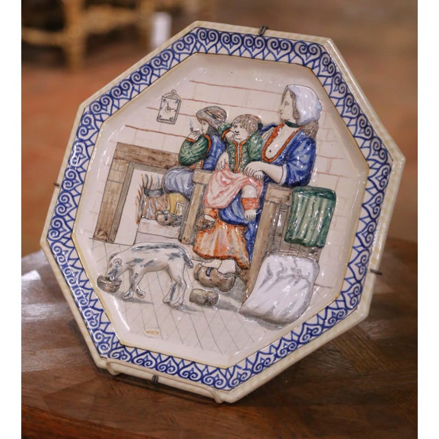 Enhance a kitchen wall or breakfast room with this large hand-painted faience tray from Brittany, crafted by the famed HB...