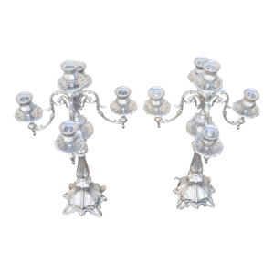 Candleholders Candelabras Pair 5 Cups Each Antique Circa 1950s Made of Pewter Silver Tone Made in Italy No Insignias