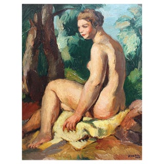 Charles Kvapil, The Bather, 1934, Oil on Board, Framed For Sale