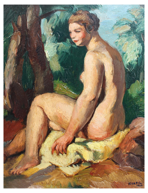 Charles Kvapil, The Bather, 1934, Oil on Board, Framed