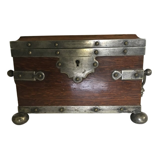 Late Victorian English Oak Silver Plated or Nickel-Plated Double Tea Caddy C. 1880-1900 For Sale