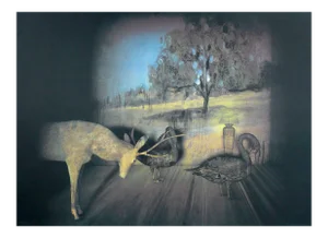 Deer and Gooses Lithograph by Francisco Larios, 1990