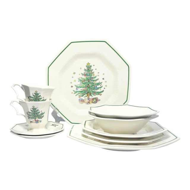 1990s Nikko “Christmastime” 10-Piece Ceramic New Dinnerware Set For Sale