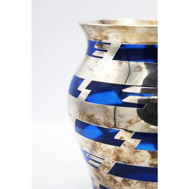 Vintage Vase in Blue Glass and Silver Metal For Sale - Image 6 of 10