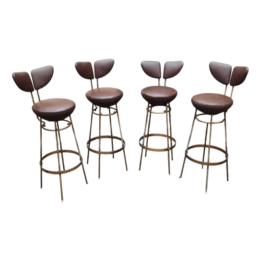 Vintage Leather and Steel Bar Stools, 1950s, Set of 4 | Chairish