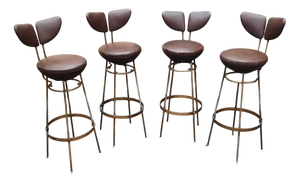 Vintage Leather and Steel Bar Stools, 1950s, Set of 4