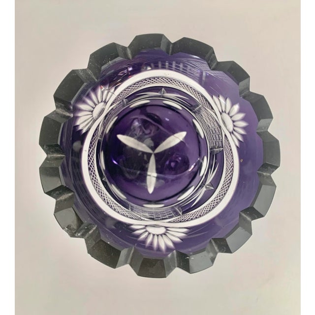 Hollywood Regency Vintage Thick and Heavy Hand Cut Purple Crystal Vase For Sale - Image 3 of 10