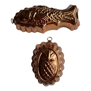 Vintage Copper Fish and Pineapple Mold For Sale