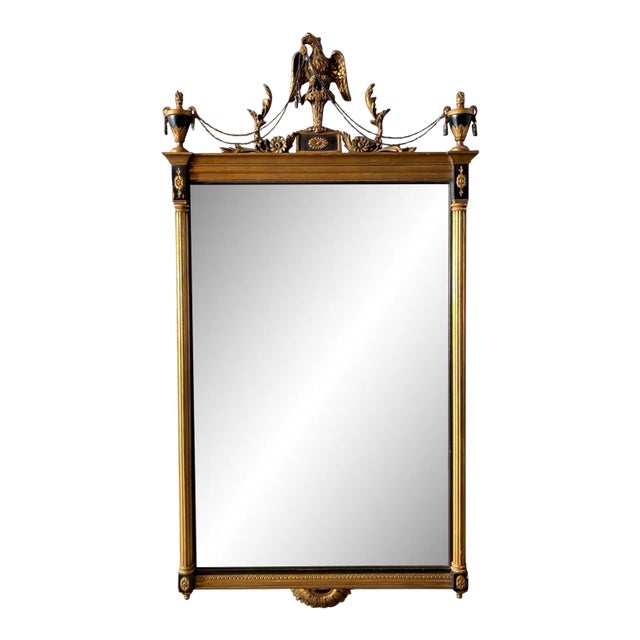 Federal / Neo-Classical Style Carved Giltwood Mirror With Urns and Eagle For Sale
