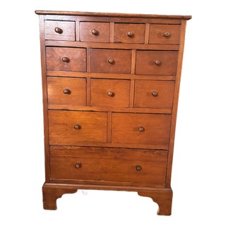 Antique English Country Style 13-Drawer Chest in Warm Wood Finish For Sale
