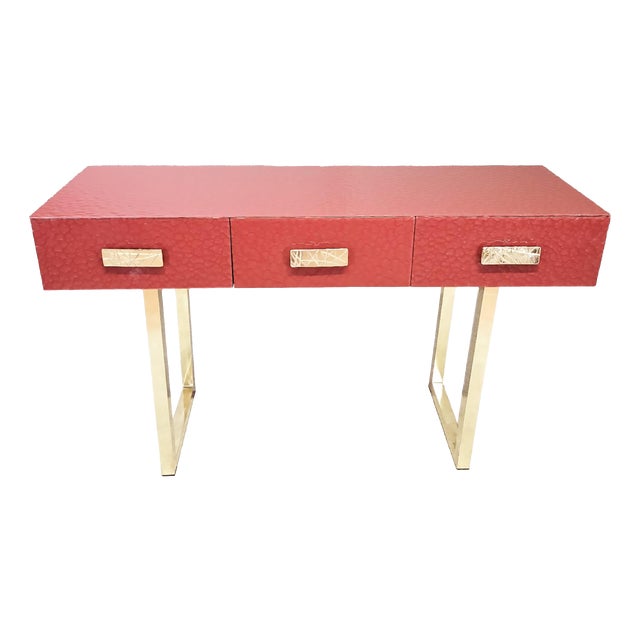 Red Murano Glass Console Table with Three Drawers and Brass Legs from Justfurnituress SRL For Sale