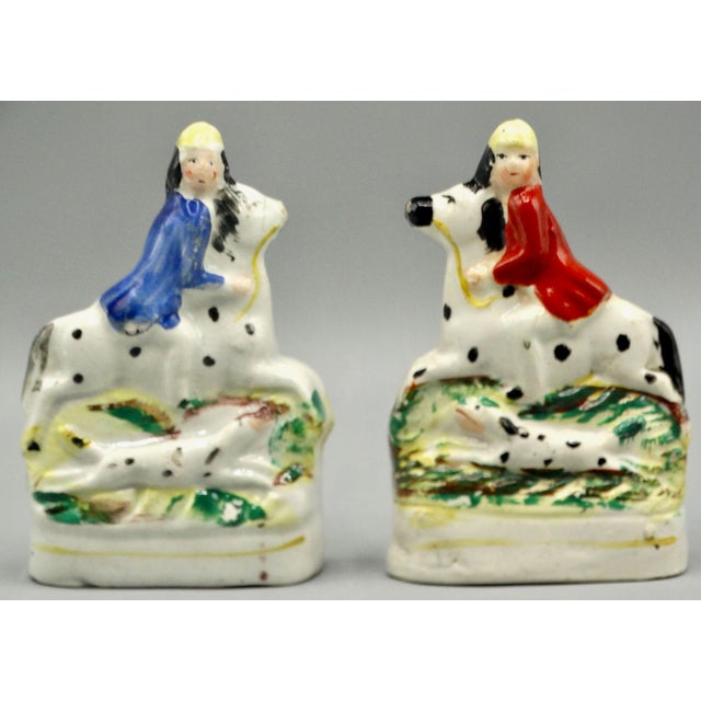 Victorian Antique Staffordshire Petite Equestrian Figurines, a Pair For Sale - Image 3 of 9