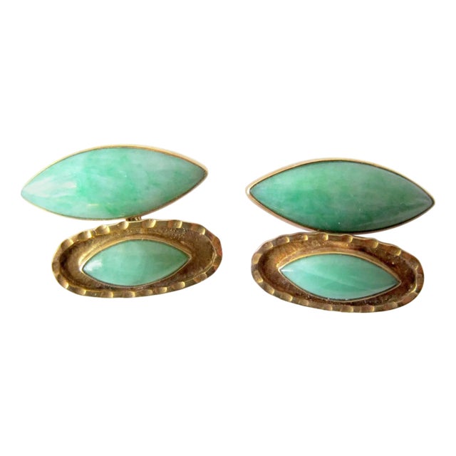 1950s Mid-Century Modern 14k Gold Jade Cufflinks For Sale