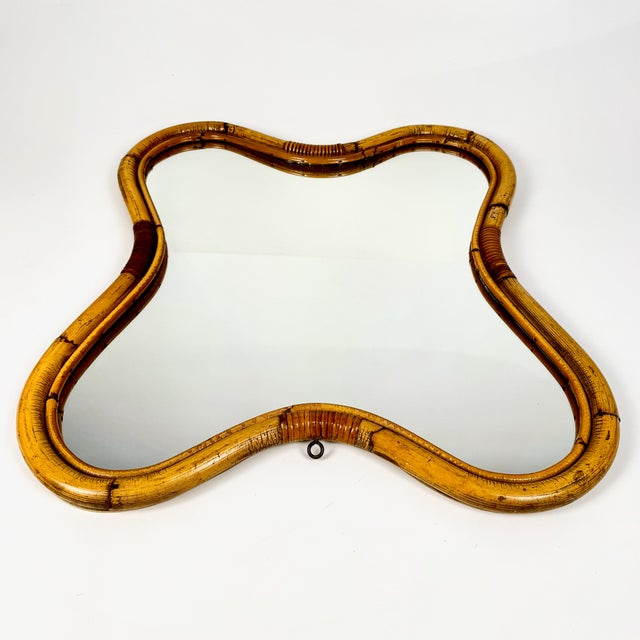 Wood Mid-Century Curved Bamboo Wall Mirror, Italy, 1960s For Sale - Image 7 of 8