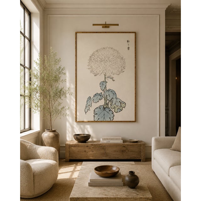 Paper White Chrysanthemum by Hasegawa, Vintage Japanese Botanical Art Print, 20" X 30" For Sale - Image 7 of 9