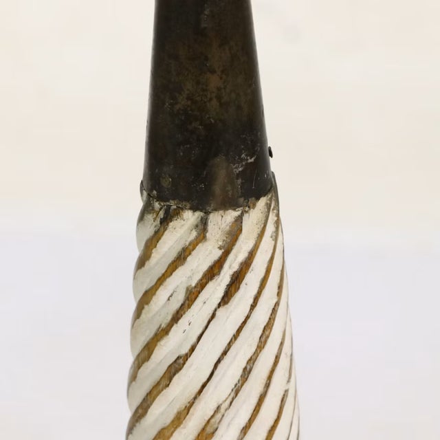 Late 20th Century Spanish Baroque Style Twisted Wood & Iron Floor Candlesticks - Pair For Sale - Image 5 of 7