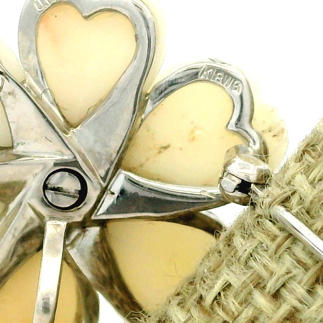 Vintage Italian 18k White Gold Mother-of-Pearl Diamond Flower Brooch, 1970s For Sale - Image 14 of 16