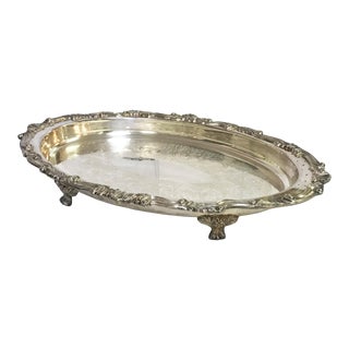 Sheridan Silver Plated Oval Footed Serving Platter With Filigree Details For Sale