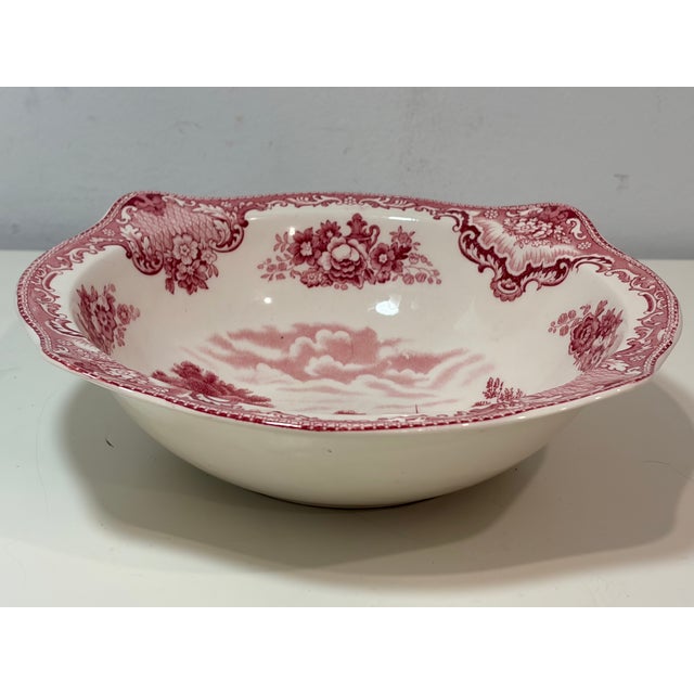 1930s Johnson Brothers Old Britain Castles Red Earthenware Serving Bowl 9" Crown Stamp For Sale - Image 5 of 9