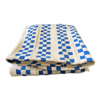 African Bogolan Blue and White Mud Cloth Textile Mali 39" by 64" For Sale