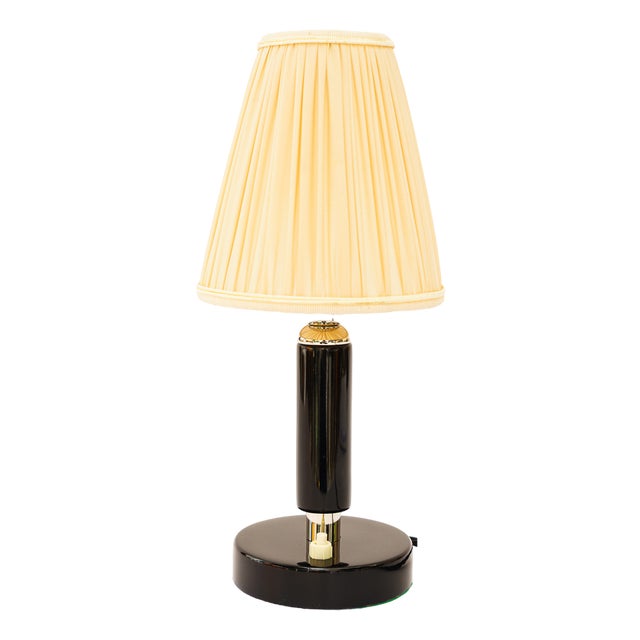 Art Deco Nickel-Plated Wooden Table Lamp with Fabric Shade, 1920s For Sale