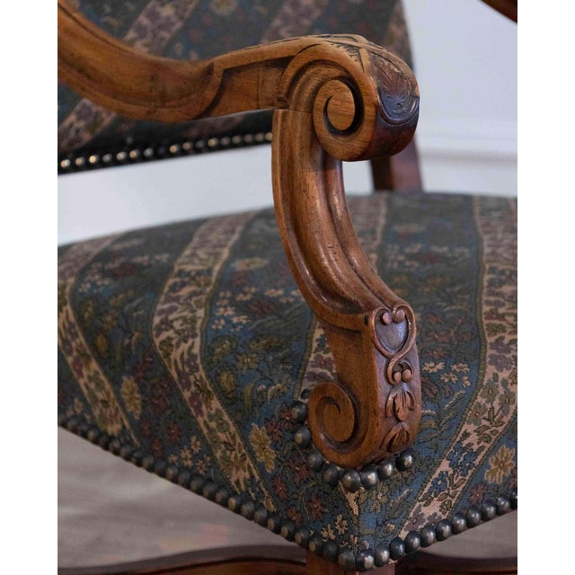 Wood Pair of French Walnut Armchairs with X-Form Crossbars, Circa 1900 For Sale - Image 7 of 11