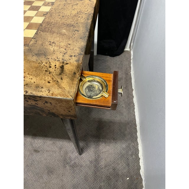 1970s Aldo Tura Brown and Cream Goatskin Game Table For Sale In Philadelphia - Image 6 of 12