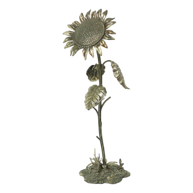Large Sunflower Ashtray in Silver-Plated Bronze from S. Agudo, 1950s For Sale