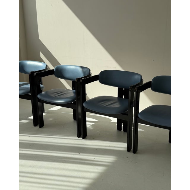 Pamplona Dining Chairs and Table in Petrol Leather by Augusto Savini for Pozzi, Italy, 1970, Set of 7 For Sale - Image 4 of 18
