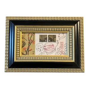 Contemporary Original Judy Henn Small Abstract Ink Drawing/Collage “ First Day Spring Garden “ Signed