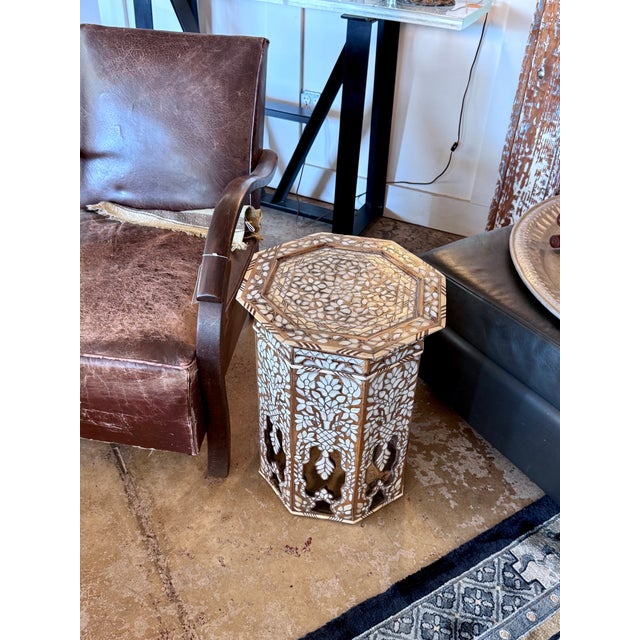 White Antique Mid-19th Century Mother-of-Pearl Inlaid Octagonal Side Table For Sale - Image 8 of 8