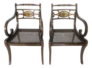 Pair of Regency Japanned and Parcel Gilt Armchairs, Circa 1810